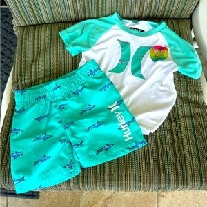 Hurley, Swim Trunks and Short Sleeve Swim Shirt, Size 12 Months